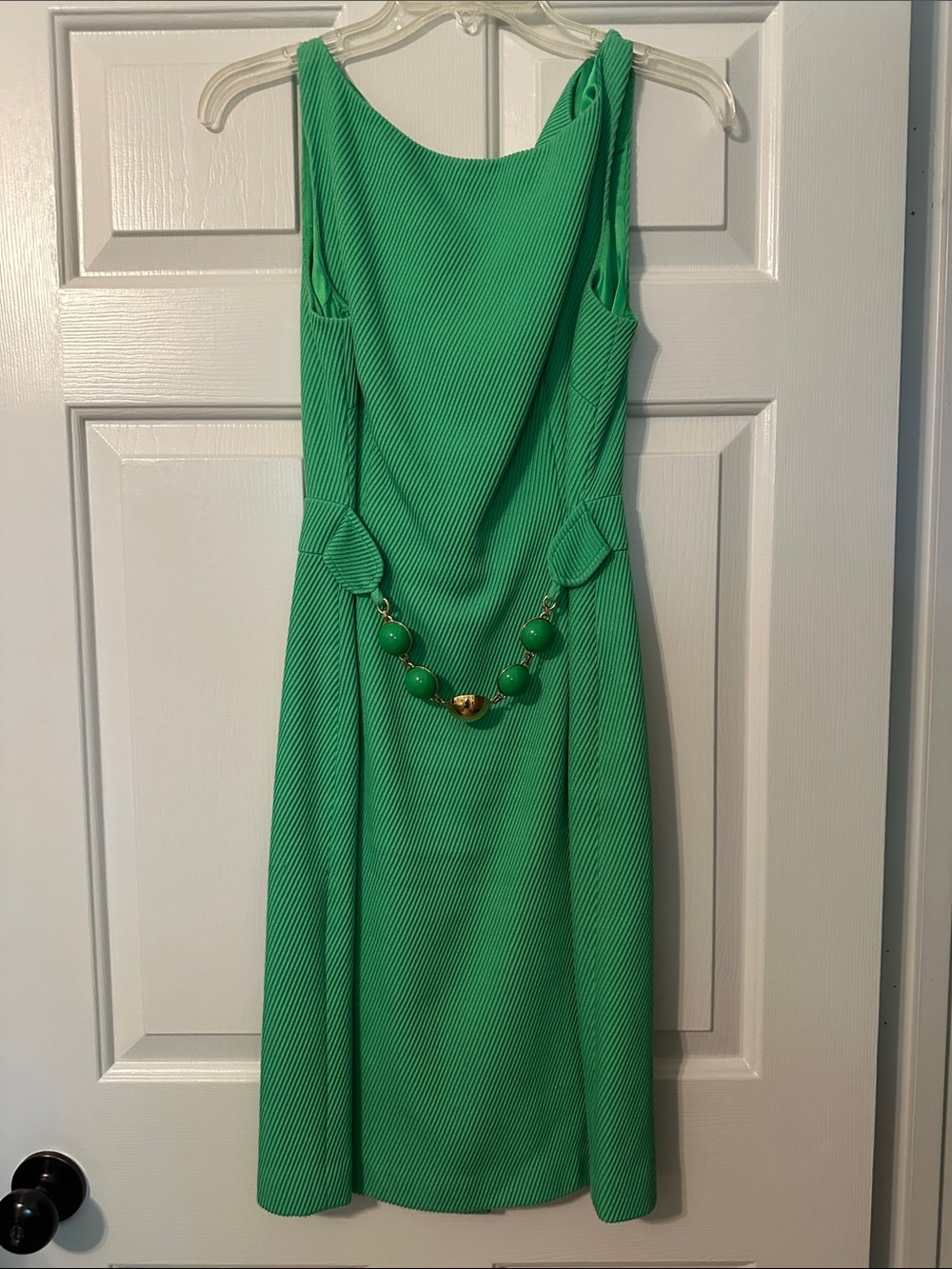 Milly of New York Bright Green Sleeveless Midi Dress with Bead Chain